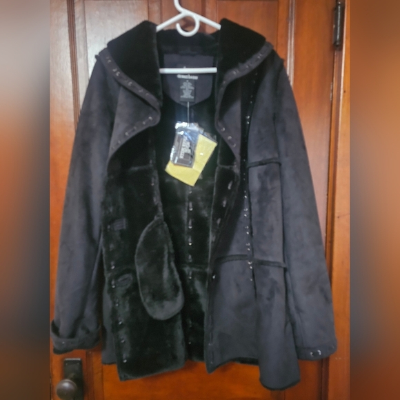 NWT Dennis Basso Patchwork Faux Suede Shearling Faux Fur Coat - Picture 12 of 12